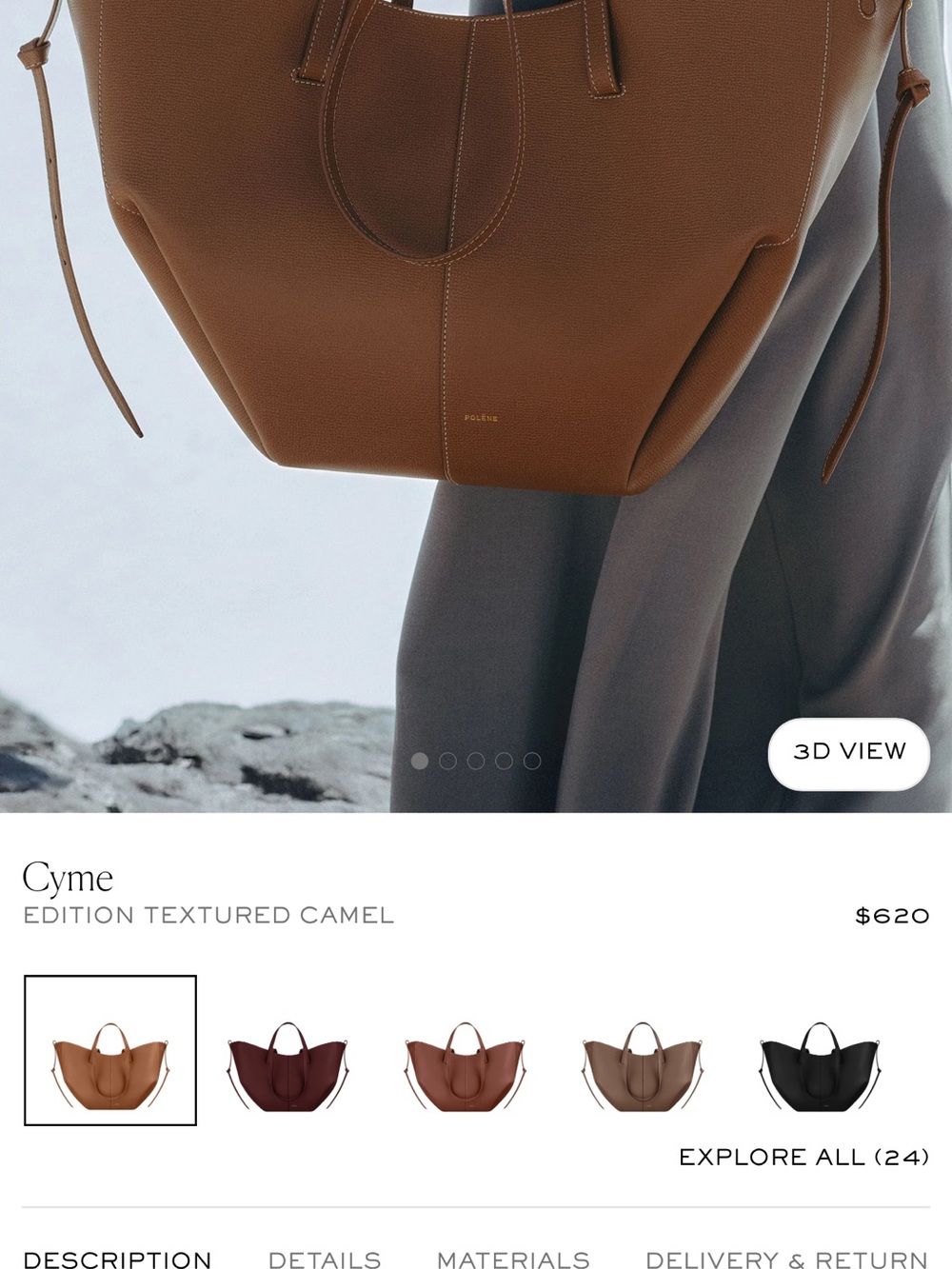 Polène Camel Brown Leather Tote with Pouch - Picture 7 of 7